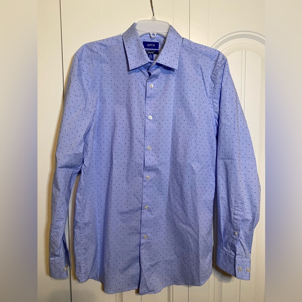 Apt. 9, men’s, blue w/ dark blue accents, slim fit, 15-15 1/2, 32-33
